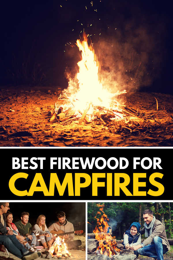 A vertical collage of campfire images