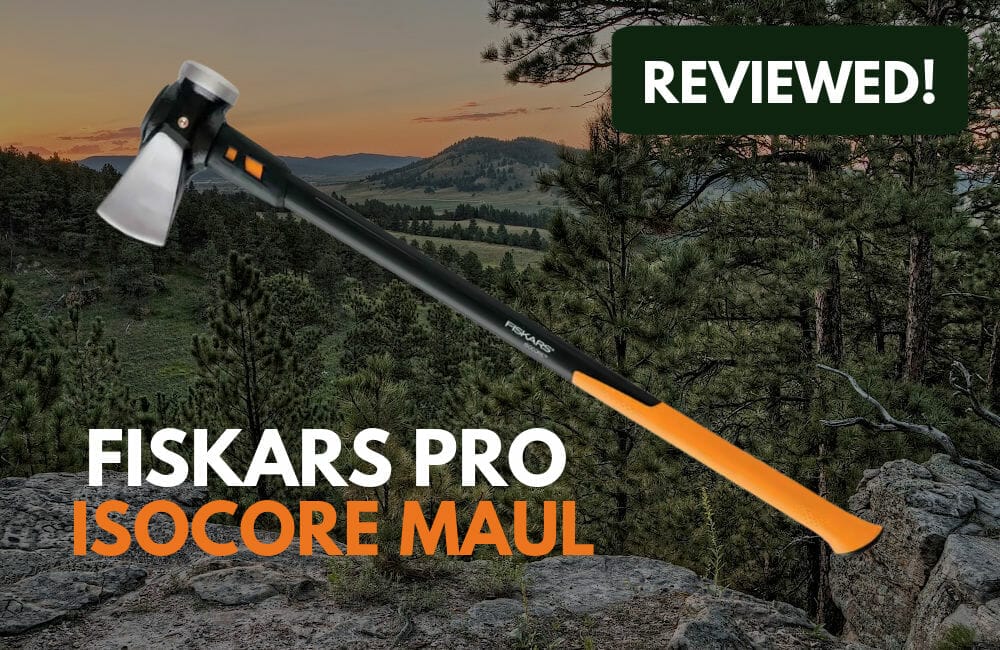 Fiskars Pro Isocore Maul with hills and forest in the background