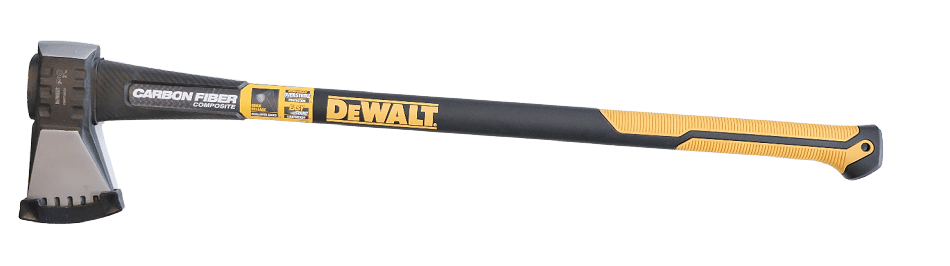 A DeWalt 3.5 pound axe with blade cover attached, isolated on white background