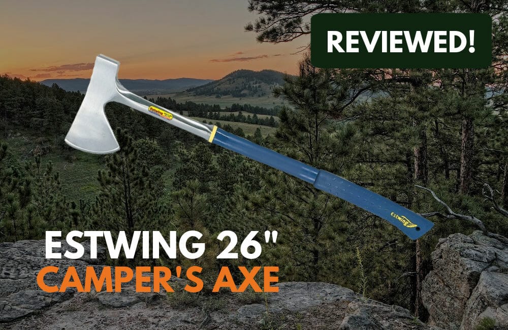 Estwing Campers Axe 26 Inch with hills and forest behind
