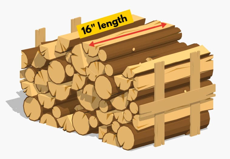 An illustration of firewood cut to a length of sixteen inches
